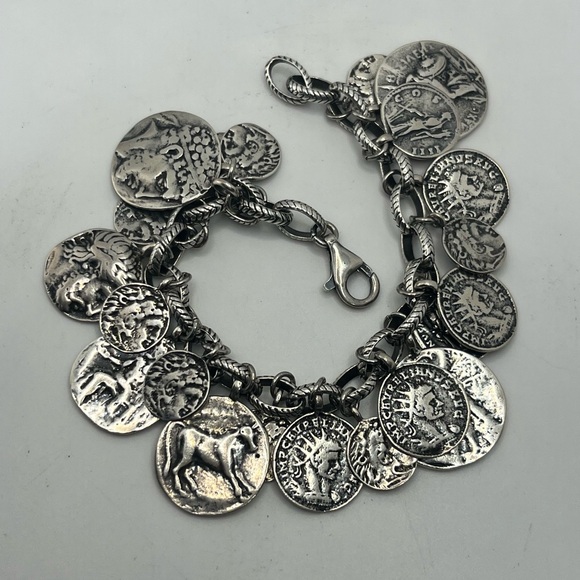 SILPADA Sterling Silver Oxidized Roman Coin Cha Cha Charm Bracelet B1624 - Picture 10 of 13